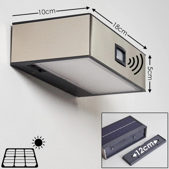 Hofstein Attu Solar-Außenwandleuchte LED Nickel-Matt, 1-flammig, Bewegungsmelder 2 Hofstein Attu Solar-Außenwandleuchte LED Nickel-Matt, 1-flammig, Bewegungsmelder – Bild 2