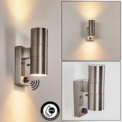 Hofstein Bessiebelle Au&szlig;enwandleuchte Edelstahl, 2-flammig, Bewegungsmelder