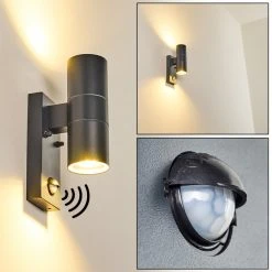 Hofstein Brachy Au&szlig;enwandleuchte Grau, 2-flammig, Bewegungsmelder