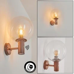 Hofstein Bubodefo Au&szlig;enwandleuchte Braun, Holzoptik, 1-flammig, Bewegungsmelder