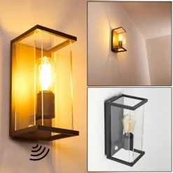 Hofstein Faroer Au&szlig;enwandleuchte Schwarz, 1-flammig, Bewegungsmelder