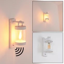 Hofstein Fulham Au&szlig;enwandleuchte Wei&szlig;, 1-flammig, Bewegungsmelder