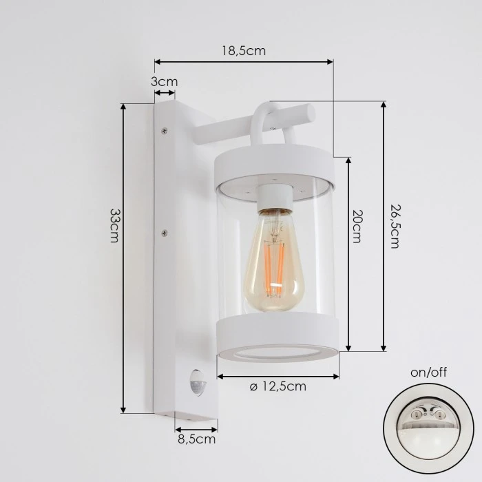Hofstein Fulham Außenwandleuchte Weiß, 1-flammig, Bewegungsmelder 4 Hofstein Fulham Außenwandleuchte Weiß, 1-flammig, Bewegungsmelder – Bild 4
