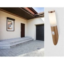 Globo BOSTON Au&szlig;enwandleuchte Holz dunkel, 1-flammig, Bewegungsmelder