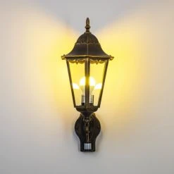 Hofstein Hongkong Aussenwandleuchte Braun, Gold, 1-flammig, Bewegungsmelder -Außenleuchten Verkaufe hongkong aussenwandleuchte 1331l pirbg 10