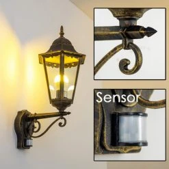 Hofstein Hongkong Aussenwandleuchte Braun, Gold, 1-flammig, Bewegungsmelder -Außenleuchten Verkaufe hongkong aussenwandleuchte 1331l pirbg 11