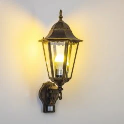 Hofstein Hongkong Aussenwandleuchte Braun, Gold, 1-flammig, Bewegungsmelder -Außenleuchten Verkaufe hongkong aussenwandleuchte 1331l pirbg 12