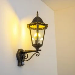 Hofstein Hongkong Aussenwandleuchte Braun, Gold, 1-flammig, Bewegungsmelder -Außenleuchten Verkaufe hongkong aussenwandleuchte 1331l pirbg 13