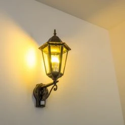 Hofstein Hongkong Aussenwandleuchte Braun, Gold, 1-flammig, Bewegungsmelder -Außenleuchten Verkaufe hongkong aussenwandleuchte 1331l pirbg 15