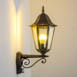 Hofstein Hongkong Aussenwandleuchte Braun, Gold, 1-flammig, Bewegungsmelder -Außenleuchten Verkaufe hongkong aussenwandleuchte 1331l pirbg 2