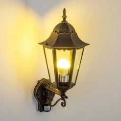 Hofstein Hongkong Aussenwandleuchte Braun, Gold, 1-flammig, Bewegungsmelder -Außenleuchten Verkaufe hongkong aussenwandleuchte 1331l pirbg 9