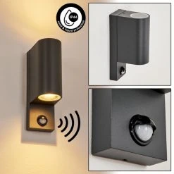 Hofstein Kingstown Au&szlig;enwandleuchte Anthrazit, Transparent, Klar, 2-flammig, Bewegungsmelder