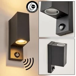 Hofstein Kingstown Au&szlig;enwandleuchte Anthrazit, Transparent, Klar, 2-flammig, Bewegungsmelder