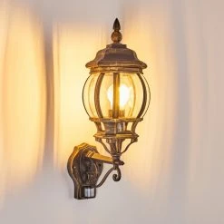 Hofstein Lentua Au&szlig;enwandleuchte Braun, Gold, 1-flammig, Bewegungsmelder -Außenleuchten Verkaufe lentua aussenwandleuchte h3012437 do2 7