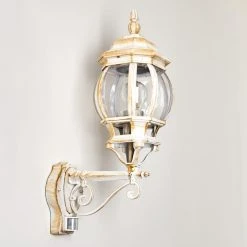 Hofstein Lentua Au&szlig;enwandleuchte Wei&szlig;, Gold, 1-flammig, Bewegungsmelder -Außenleuchten Verkaufe lentua aussenwandleuchte h3012444 do2 15