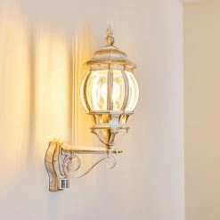 Hofstein Lentua Au&szlig;enwandleuchte Wei&szlig;, Gold, 1-flammig, Bewegungsmelder -Außenleuchten Verkaufe lentua aussenwandleuchte h3012444 do2 19