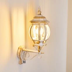 Hofstein Lentua Au&szlig;enwandleuchte Wei&szlig;, Gold, 1-flammig, Bewegungsmelder -Außenleuchten Verkaufe lentua aussenwandleuchte h3012444 do2 7