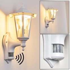 Hofstein Loria Au&szlig;enwandleuchte Wei&szlig;, 1-flammig, Bewegungsmelder