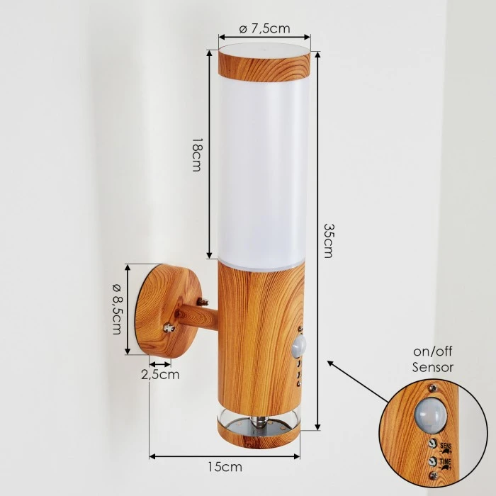 Hofstein Tenvik Außenwandleuchte LED Braun, Holzoptik, 2-flammig, Bewegungsmelder 4 Hofstein Tenvik Außenwandleuchte LED Braun, Holzoptik, 2-flammig, Bewegungsmelder – Bild 4