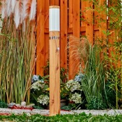 Hofstein Tenvik Wegeleuchte Chrom, Braun, Transparent, Klar, Holzoptik, 1-flammig, Bewegungsmelder -Außenleuchten Verkaufe tenvik wegeleuchte h3599914 6