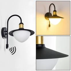 Hofstein Theux Au&szlig;enwandleuchte Schwarz, Gold, 1-flammig, Bewegungsmelder