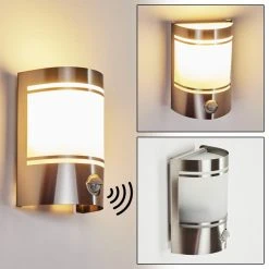 Hofstein Visnum Au&szlig;enwandleuchte Nickel-Matt, Wei&szlig;, 1-flammig, Bewegungsmelder