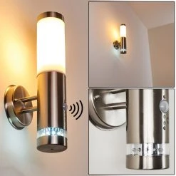 Hofstein Walise Außenwandleuchte Edelstahl, 1-flammig, Bewegungsmelder