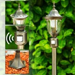 Hofstein Wegeleuchte Ribadeo Schwarz-Gold, 1-flammig, Bewegungsmelder